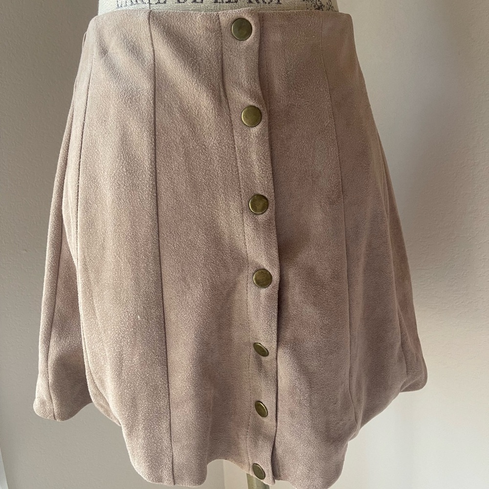 Altar'd State Tan Mini Skirt with Snap Buttons